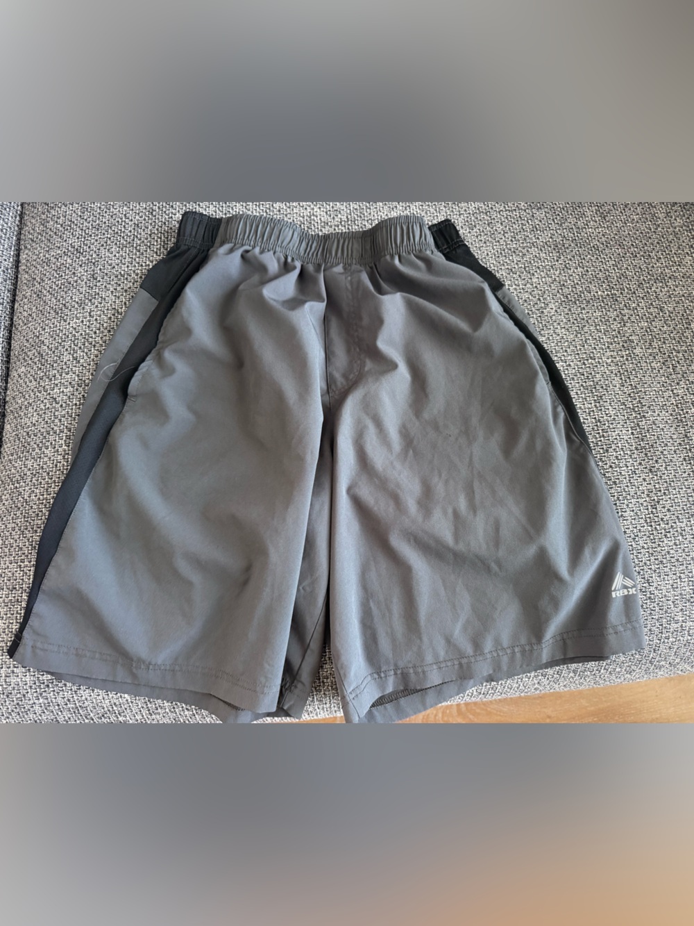 RBX Men's Gray Athletic Shorts with Black Side Panels